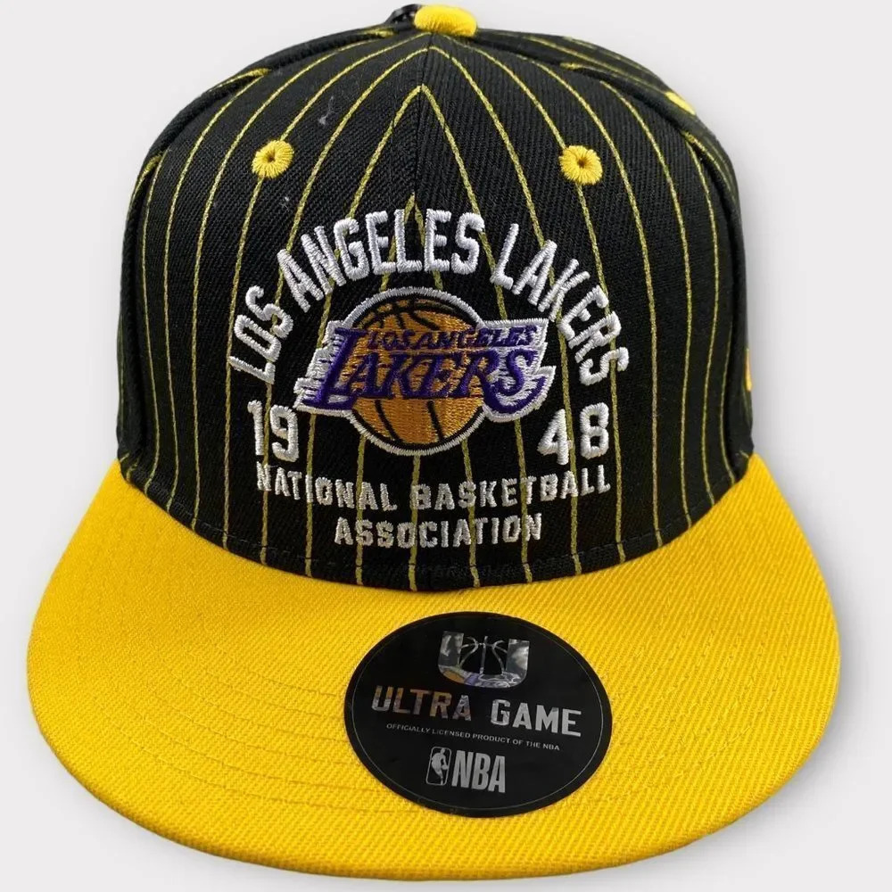 NBA ULTRA GAME LOS ANGELES LAKERS 1948 Snapback Hat Cap Black Gold Pinstripes‎